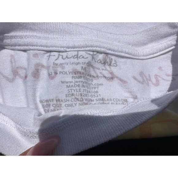 Frida Kahls Shirt Medium White Face  Floral Graphic Spell out Short Sleeve Women - Picture 8 of 8